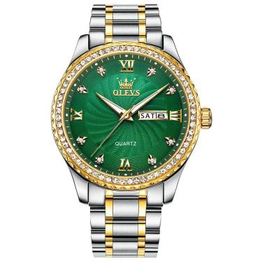 Imagem de Relógio OLEVS Green Quartz para homens com pulseira de aço inoxidável