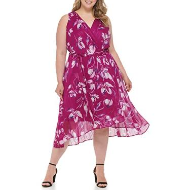 Imagem de DKNY Vestido feminino transpassado falso plus, Berry Multi, 17 Plus Size