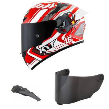 Imagem de Capacete KYT TT Course Super Mario Branco e Vermelho Mais Viseira Fumê e Spoiler Fumê