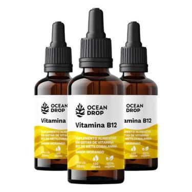 Imagem de Kit 3 Vitamina B12 em Gotas Ocean Drop 30ml Sabor Morango