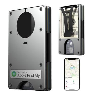 Imagem de Carteira Air Wallet, minimalista com chip Airtag integrado, porta-cartão de crédito com bloqueio RFID, carteira fina para homens, compatível apenas com Apple Find My Ios, carteira rastreável, Cinza,