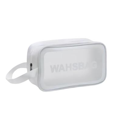 Imagem de Necessaire Transparente em PVC e Couro, Bolsa de Viagem para Cosméticos e Higiene Pessoal, Unissex (Branco)