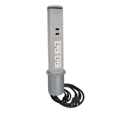 Imagem de Torre Totem Manual 2 Tomada 20a 2 Usb Cinza - QTMOV
