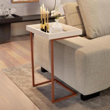 Imagem de Mesa de Apoio 4774 Moderna com pés de ferro - Pérola com Bronze - JB B