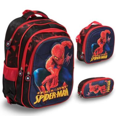 Imagem de Kit Mochila Bolsa Infantil Spider Man 3d Alto Relevo Tam G - Plike, Pl