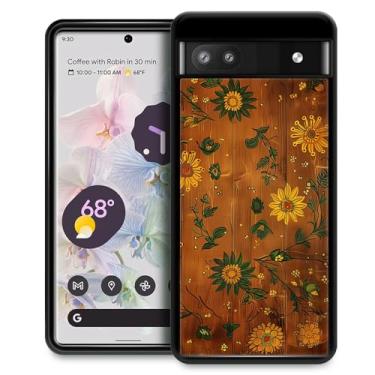 Imagem de CARLOCA Capa compatível com Google Pixel 6A, flores marrons textura vintage verde Google Pixel 6A capas para meninas, design gráfico moderno à prova de choque anti-arranhões capa de proteção contra