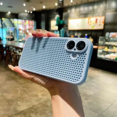 Imagem de Capa de celular de malha com dissipação de calor em formato de favo de mel para iPhone 16 15 14 Plus 13 12 11 Pro Max, capa de cor sólida com orifício de resfriamento respirável, YF azul, para iPhon