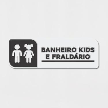 Imagem de Placa de Sinalização Banheiro Kids e Fraldário Acríico em Relevo (Branco com preto)