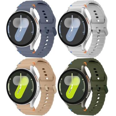 Imagem de Pulseiras esportivas para Samsung Galaxy Watch 7 6 5 4 FE de 40 mm e 44 mm (masculino), pulseira de silicone macio sem lacunas de 47 mm e 43 mm/clássica de 46 mm e 42 mm/5 pro de 45 mm, pacote com 4