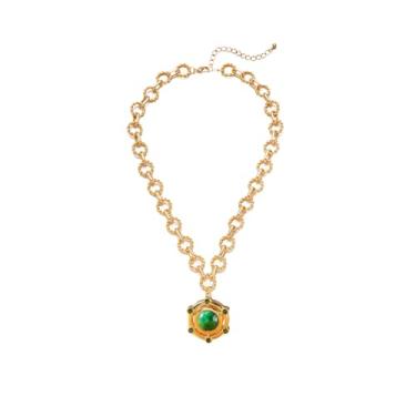 Imagem de SHANG JIURUI Colares de ágata banhados a ouro 18 K para mulheres | Colar com pingente de pedra preciosa | Cornalina, verde, preto, cristais de cura, moderno, presente de aniversário e dia dos