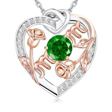 Imagem de THECEROS Presentes para mãe colares de prata esterlina para mulheres, joias de ouro branco, presente de aniversário para avó, presentes de dia das mães, colar de filha, joia de coração para mãe, presentes de Natal para ela, Banhado a ouro 18K, Esmeralda
