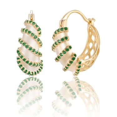 Imagem de Brincos de strass de argola glod 14K para mulheres, bijuterias, 20*21.1mm, Ouro amarelo, Zircônia cúbica