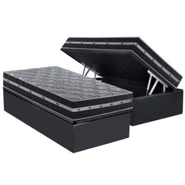 Imagem de Cama Box Baú Solteiro: Colchão Molas SuperPocket Ensacadas D Angelis Anjos Black Grafite + Base crc Suede Gray (88x188)