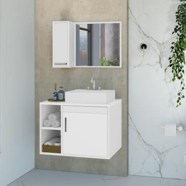Imagem de Gabinete para Banheiro Suspenso com Cuba de Sobrepor e Espelheira 60cm Dublin