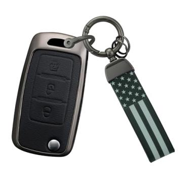 Imagem de HIBEYO Capa de chaveiro inteligente compatível com Dongfeng DFM Aeolus AX7 AX5 AX4 AX3 Glory 360 370 580 Cefiro MX6 Capa de couro e acessórios de liga com chaveiros da bandeira dos EUA - B tipo preto