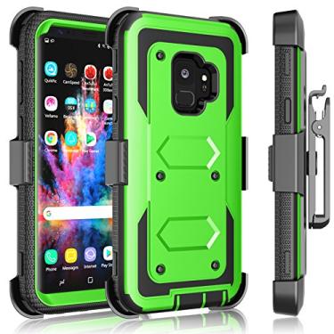 Imagem de Capa para Galaxy S9 Plus, clipe de coldre para Samsung Galaxy S9 Plus, Tekcoo [Tshell] Absorve choques seguro Cinto de bloqueio giratório Defender Heavy Full Body Kickstand Capa protetora para tanque de transporte, Lawn Green
