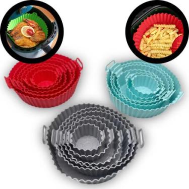 Imagem de Kit 6 Forma Airfryer Microondas Silicone Antiaderente Reutilizável Tam