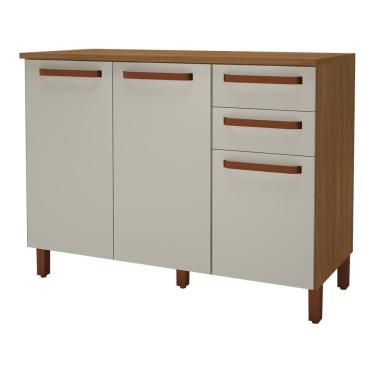 Imagem de Balcão de Cozinha Monza 120cm 3 Portas e 2 Gavetas com Tampo MDF - Indékes