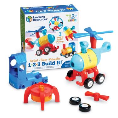 Imagem de Recursos de aprendizagem de brinquedos 1-2-3 Build It! Foguete, trem, helicóptero