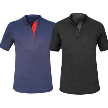 Imagem de Kit 2 Camisas Gola Padre Masculina Slim 100% Algodão Lisa - MT Clothin