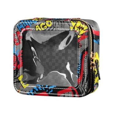 Imagem de Fitrendlovey Bolsa de cosméticos com zíper e design de claraboia, organizador portátil de couro PU para necessidades de viagem femininas, T11, one size