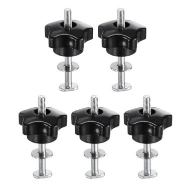 Imagem de HARFINGTON Kit de 5 conjuntos de parafusos de trilho em T M6 x parafusos rosqueados de 70 mm M6 x 39 mm com arruela para gabaritos e luminárias de marcenaria, preto prata