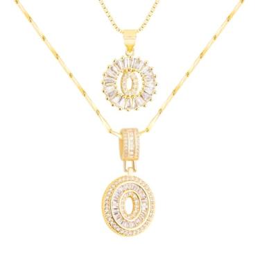 Imagem de Ctarlitu Colar feminino com pingente banhado a ouro 14 k com pingente A-Z corrente de ouro gargantilha moderna com nome personalizado conjunto de joias, Latão, Zircônia cúbica
