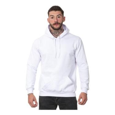 Imagem de Moletom Liso Masculino Flanelado Blusa De Frio Com Capuz - Hs, Branco,