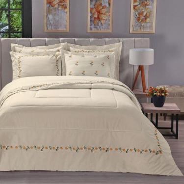 Imagem de Kit Edredom King Percal 180 Fios 100% Algodão 03 Peças Bordado Margari