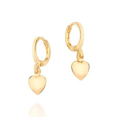 Imagem de Brinco Argola com Pingente Coração Abaulado Rommanel 527146, Dourado