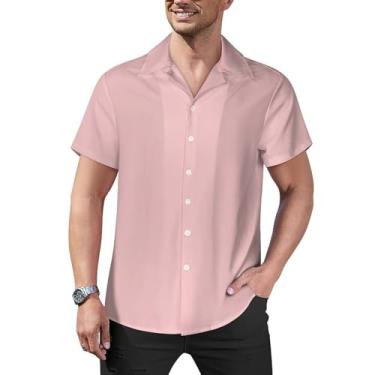 Imagem de Blush Pink-55 Camisa havaiana masculina manga curta camisa de praia casual verão, Rosa blush-55, 3G