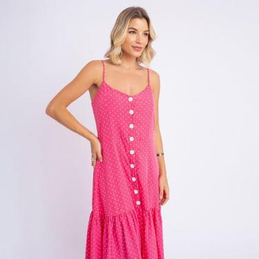 Imagem de Vestido Feminino Longo Soltinho Viscose Poa Bolinha Alcinha - Swiss Bo