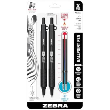 Imagem de Caneta tática Zebra X-701, ponta fina de 0,7 mm, tinta preta - Pacote com 2 canetas esferográficas retráteis de aço inoxidável com 2 refis