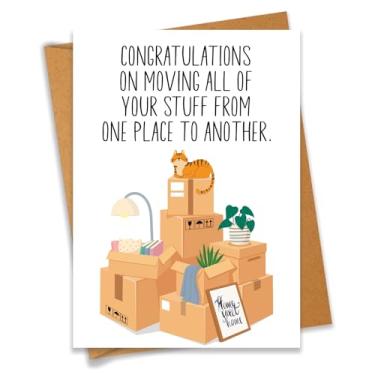 Imagem de Congratulations On Moving All Of Your Stuff From One Place To Another Housewarming First Home Card Realtor Gift Closing Gift for Family Friend Colega - Tamanho 12 cm x 16 cm Branco Dentro com Envelope