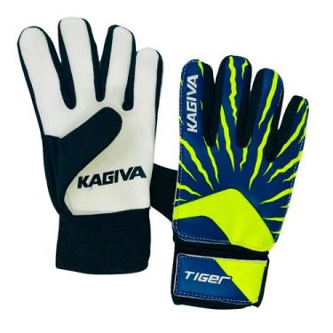 Imagem de Luva de Goleiro Infantil Tiger Kids Kagiva, Preto, Azul, Amarelo, 7
