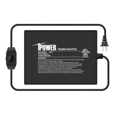 Imagem de iPower Tapete de aquecimento de réptil de 15,8 cm x 20,8 cm com controlador de temperatura sob o aquecedor de tanque Terrário Heat Pad para répteis e anfíbios, preto