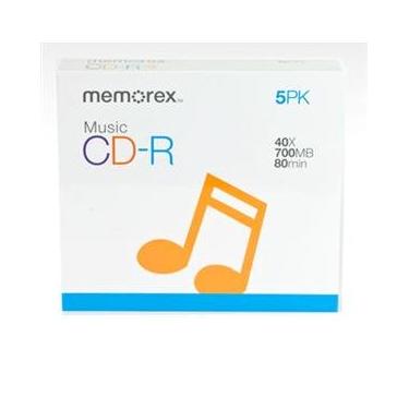 Imagem de Memorex 40x Grava uma vez CD-R para áudio - 5 pacotes, capas de joia