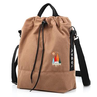 Imagem de Bolsa feminina de lona, casual, de ombro para trabalho, bolsa transversal com bordado de luz do sol, Marrom