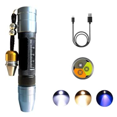 Imagem de Lanterna de avaliação de joias e jade de três fontes de luz recarregável de LED, detector de cera de abelha de jade ultravioleta de 365 NM, branco, amarelo e lanterna multifuncional de luz roxa 365.