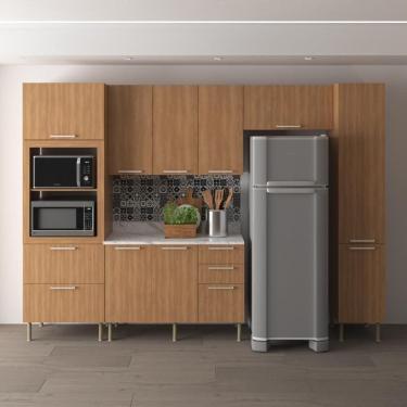 Imagem de Cozinha Completa Modulada 5 Peças Com Balcão Com Tampo Multimóveis Cr20451 Freijó Mármore Branco