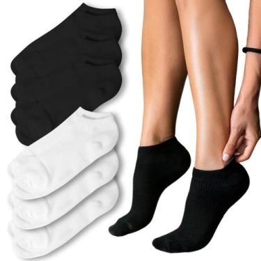Imagem de Kit 6 Meias Soquetes Curtas Feminina Cano Baixo Branca Preta - Rupee, 