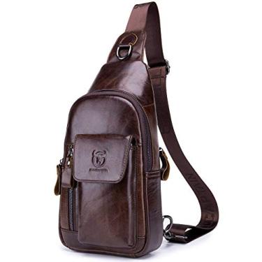 Imagem de BULLCAPTAIN Bolsa tiracolo masculina de couro, bolsa tiracolo casual, mochila de peito para viagem, trilhas, mochilas, Café, sling backpack, Mochilas Sling