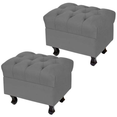 Imagem de Kit 02 Puffs París Luis Xv Capitone Suede Cinza Pés Madeira