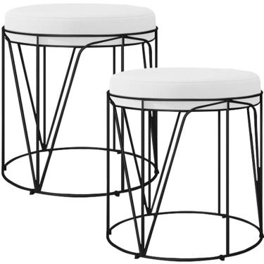 Imagem de Kit 02 Puffs Decorativo Aramado Preto Zaya L02 Corano Branco