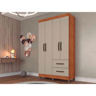 Imagem de Roupeiro Estrela Em Mdp Com 4 Portas E 2 Gavetas Sallêto Cinamomo/ Off White