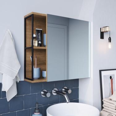 Imagem de Espelheira Para Banheiro 53X60Cm Placa E Ponto Preto/Mel