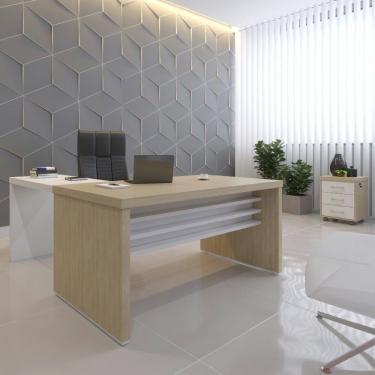 Imagem de Escritório Completo 1 Mesa 160Cm 1 Mesa De Apoio 1 Gaveteiro Baixo Artany Carvalho/Branco