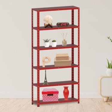 Imagem de Estante Para Livros Com Estrutura Metálica 6 Prateleiras Vermelho