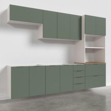 Imagem de Cozinha Modulada 5 Peças Sem Tampo 2 Aéreos 2 Balcões 1 Torre Quente Ipanema Cabecasa Madeiramadeira Verde