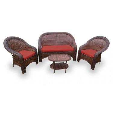 Imagem de Conjunto De Sofá Fibra Sintética Karibe-1 Sofá 2L+2 Poltronas+1 Mesa Centro- Duna Vermelho